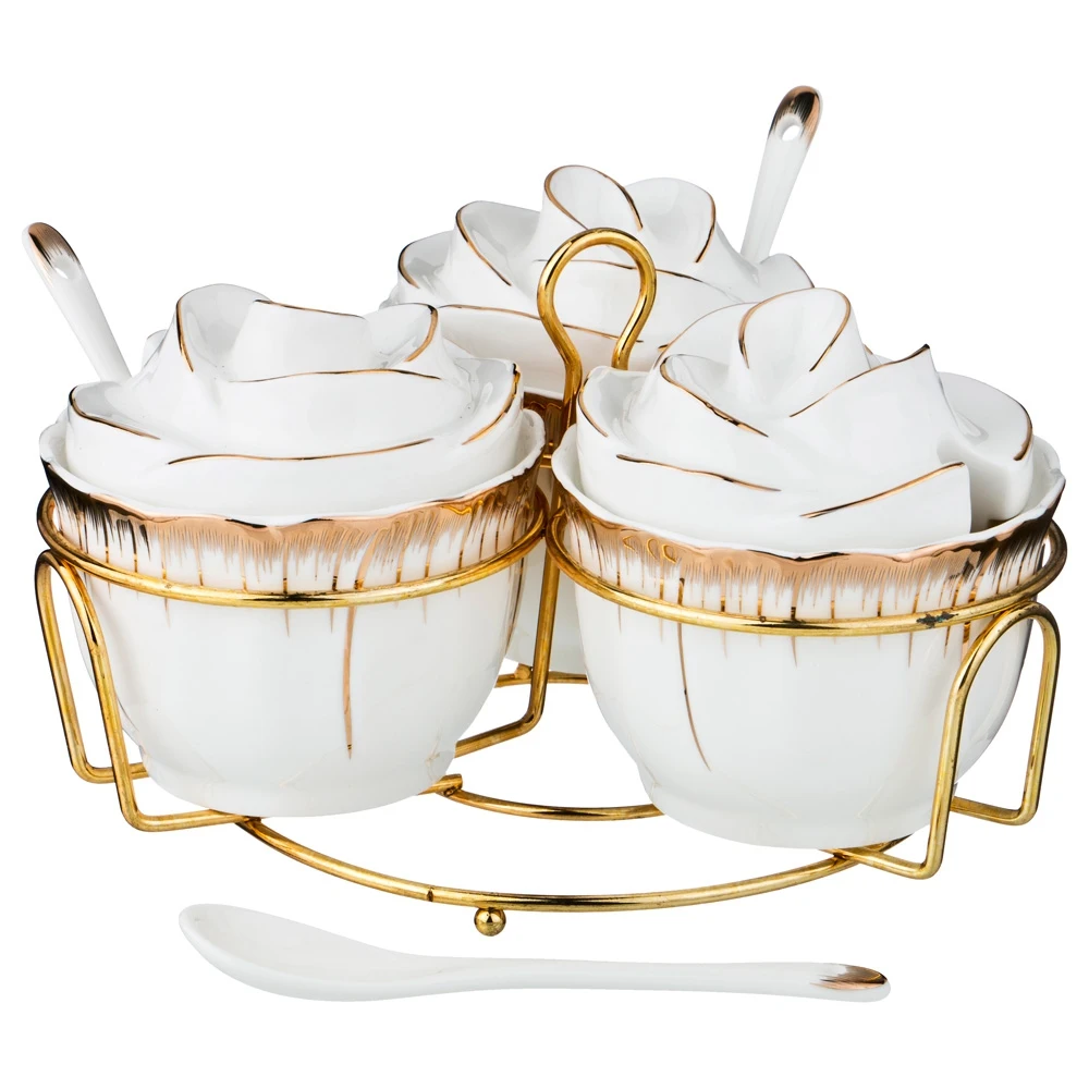 Set of 3 sugarbars floral symphony on metal supply 200 ml with spoons Kitchen supplies Sugar Creamer Pots Tableware Dining Bar Home Garden | Дом