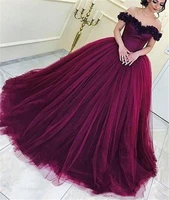 tulle lace appliques elegant formal dresses evening wear sleeveless long ball gown prom dress off the shoulder cheap party gowns