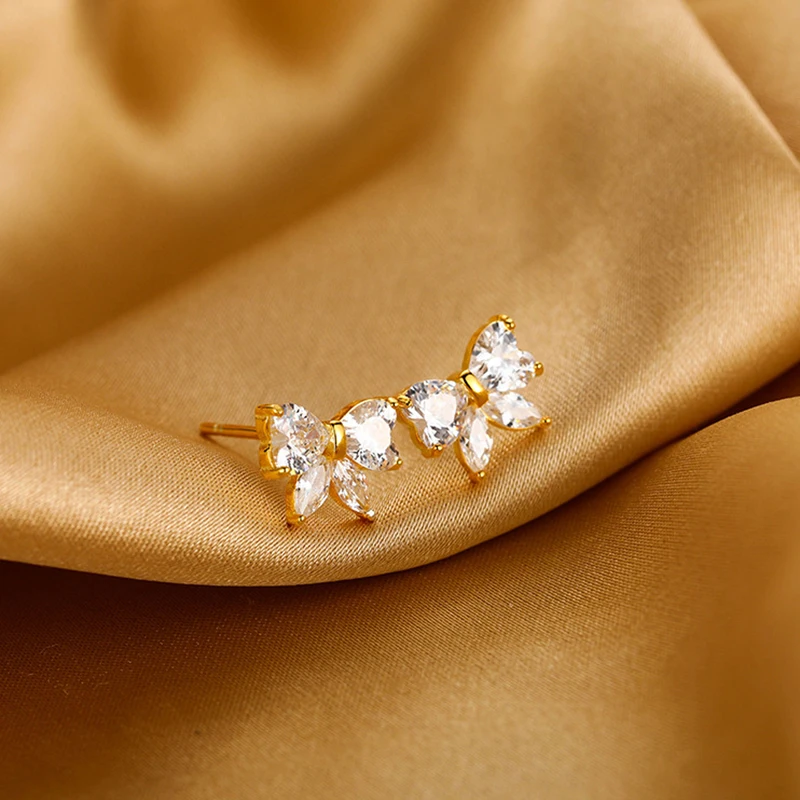 Flash Diamond Zircon Butterfly Small  Exquisite Super Fairy Wild Temperament Earrings 2021 New M6103