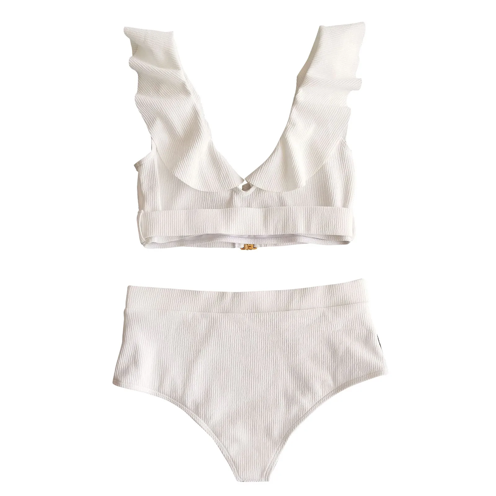 

White Bikini Sets Solid Color Ruffle Women Swimsuit Set Sexy bikinis mujer Summer Beach High Waist Swimwear