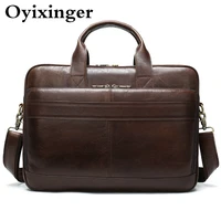oyixinger mens briefcase office bags man genuine leather laptop bag for 15 6 inch computer new male tote briefcase handbag 2021