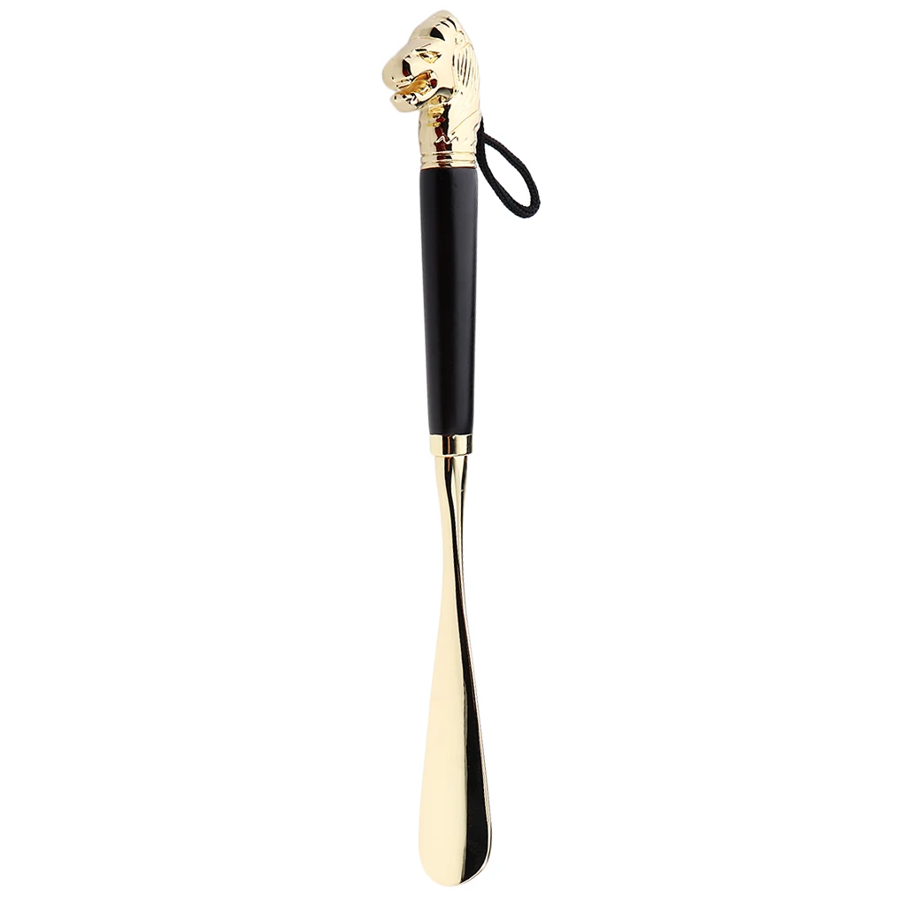 Flexible Stylish Golden Metal Black Wooden Handle Shoe Horn Lion Head Spoon Shoehorn 32 cm