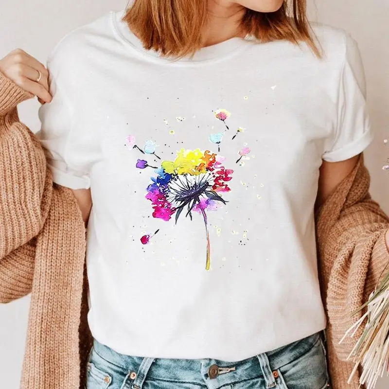 

Женская Акварельная футболка с коротким рукавом, с принтом