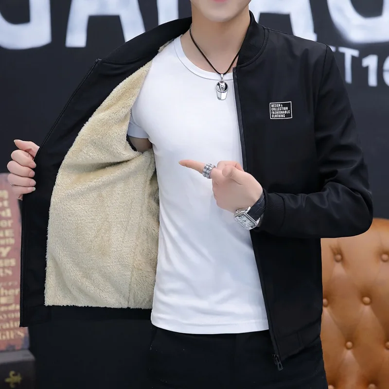 Куртка бомбер мужская на молнии Флисовая теплая верхняя одежда приталенный