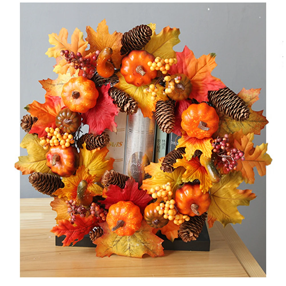 Осенний венок с тыквой Микки на Хэллоуин осенняя ротанговая гирлянда