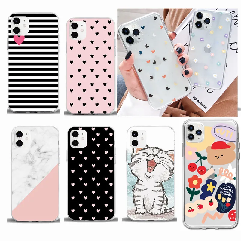 

Luxury heart Pattern Cartoon Cover Phone Case For iPhone XR XS Max case 7 8 6 6S Plus 11 12Pro Max Mini Silicone Soft Shell