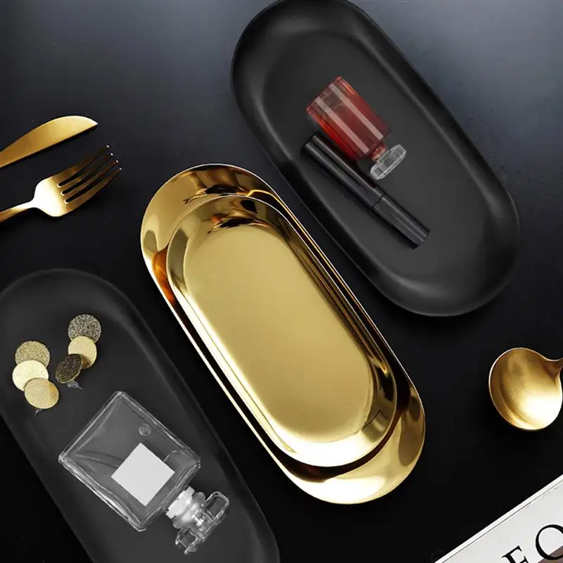 

Stainless Steel Towel Tray Storage Tray Dish Plate Tea Tray Fruit Trays Cosmetics Jewelry Oval Organizer Display Trays