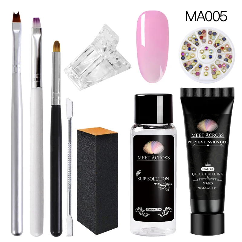 AZH00770 Встречаются по всей 9 шт./компл. поли Гель-лак для ногтей, Наборы УФ-гель для ногтей, с изображением советы маникюра ногтей сборки расширения с украшением в виде кристаллов; прозрачная резинка поли УФ-гель - Цвет: AZH00770