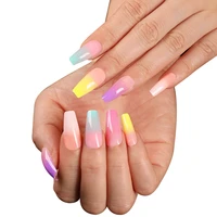 gradient false nails with glue full cover ballet fake nail rainbow fake nails wearable nail art tools nail accessories