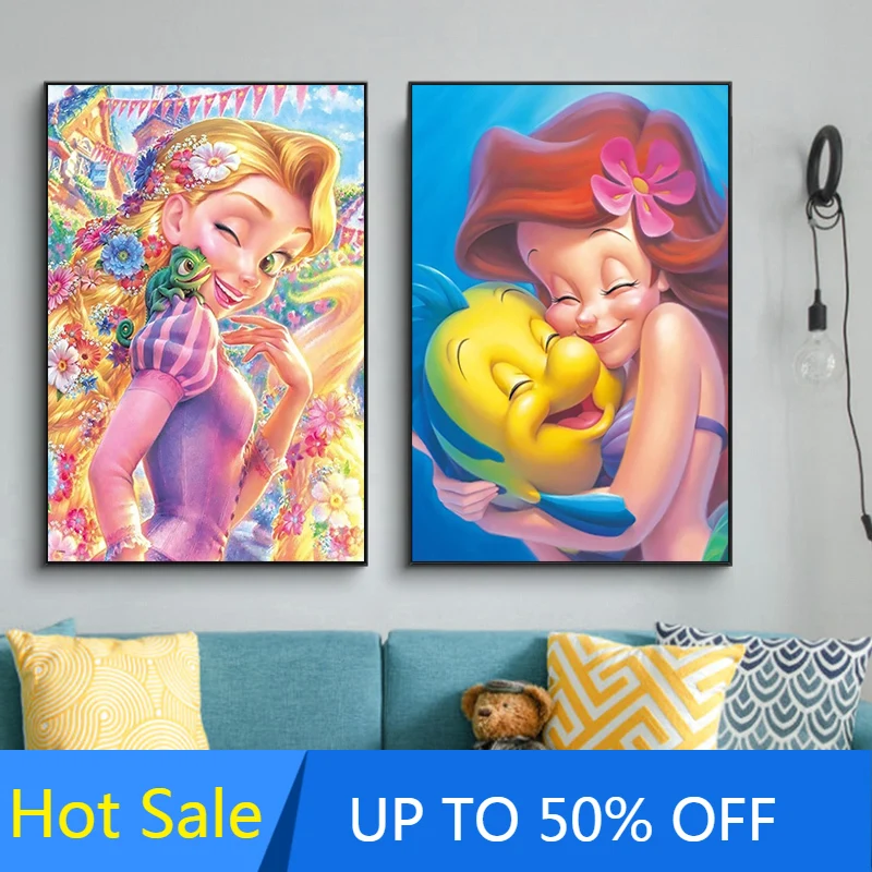 Картина на холсте Русалка Рапунцель и Паскаль настенное искусство постеры