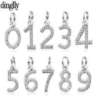dinglly silver color shiny rhinestone numeral dangle charm digital pendant fit original bracelet necklace jewelry accessories