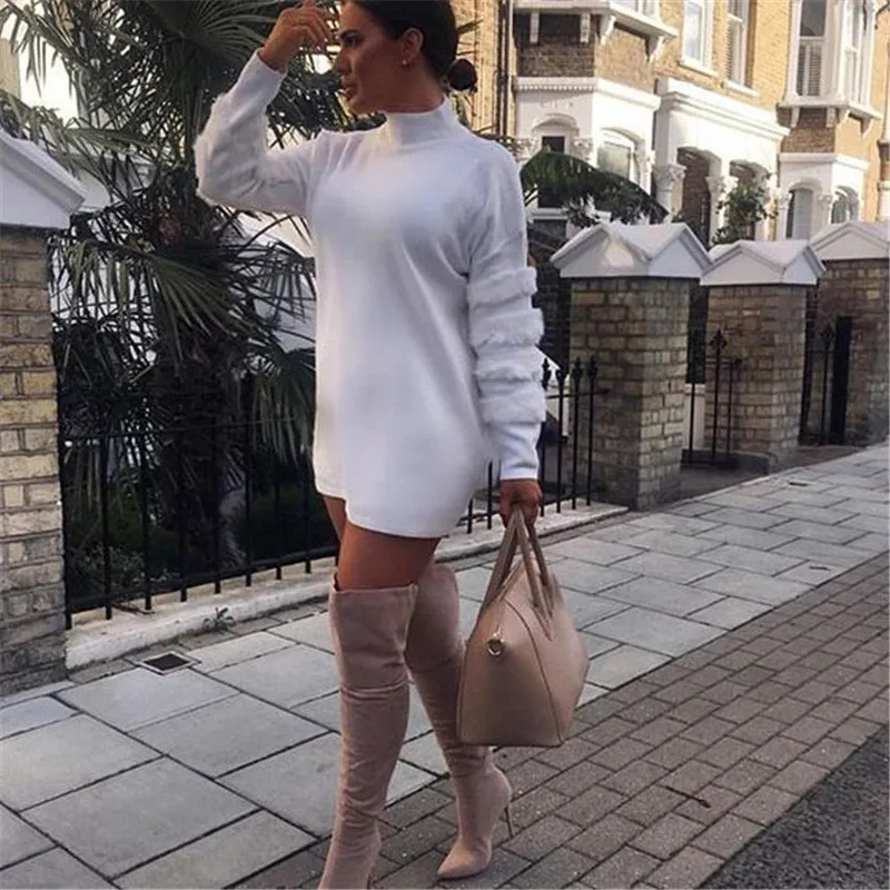 Женское облегающее платье с длинным рукавом белое пикантное прямое вечернее