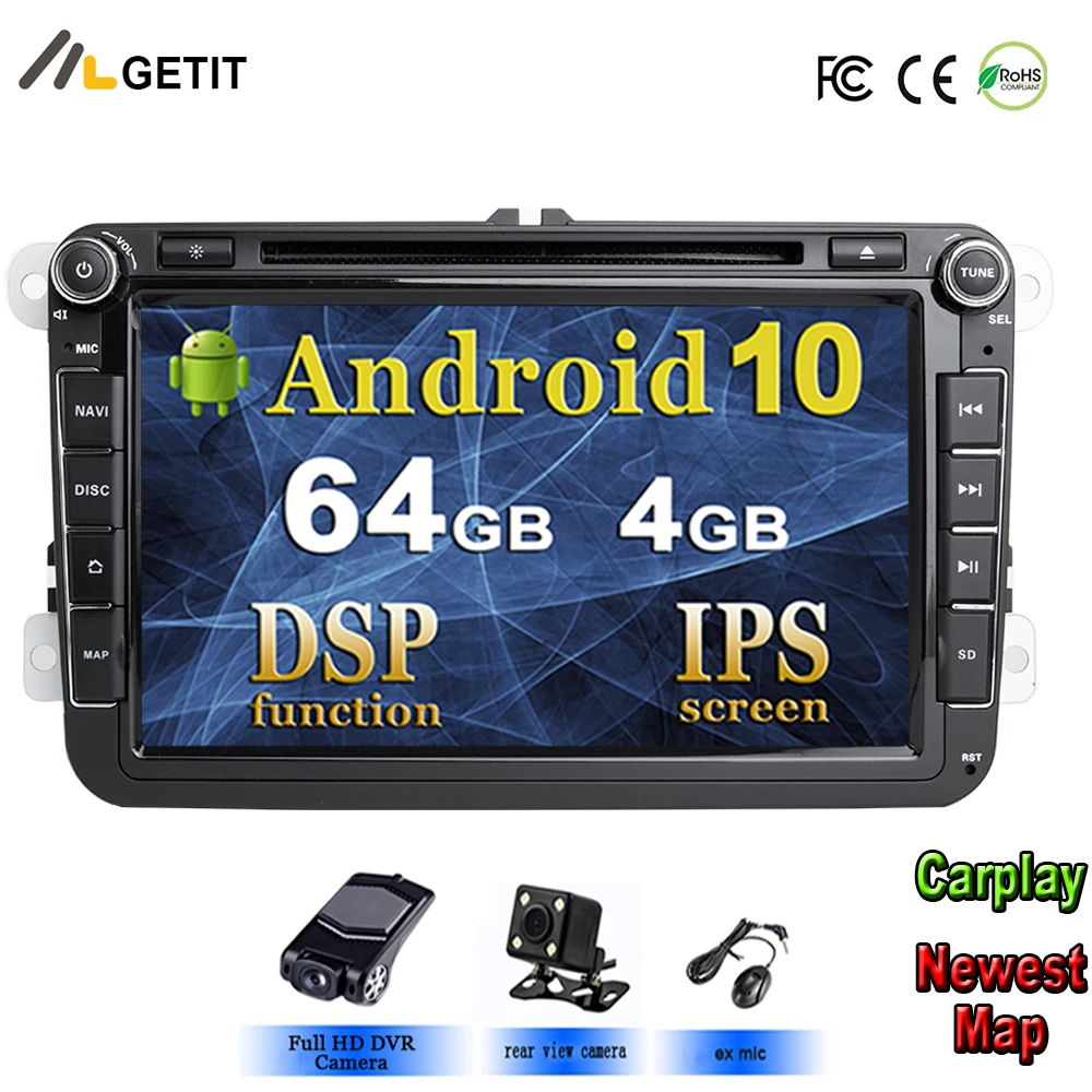 Android 10 автомобильный DVD радио плеер для VW/Volkswagen/Golf/Polo/Passat/b7/b6/SEAT/leon/Skoda GPS 2 Din