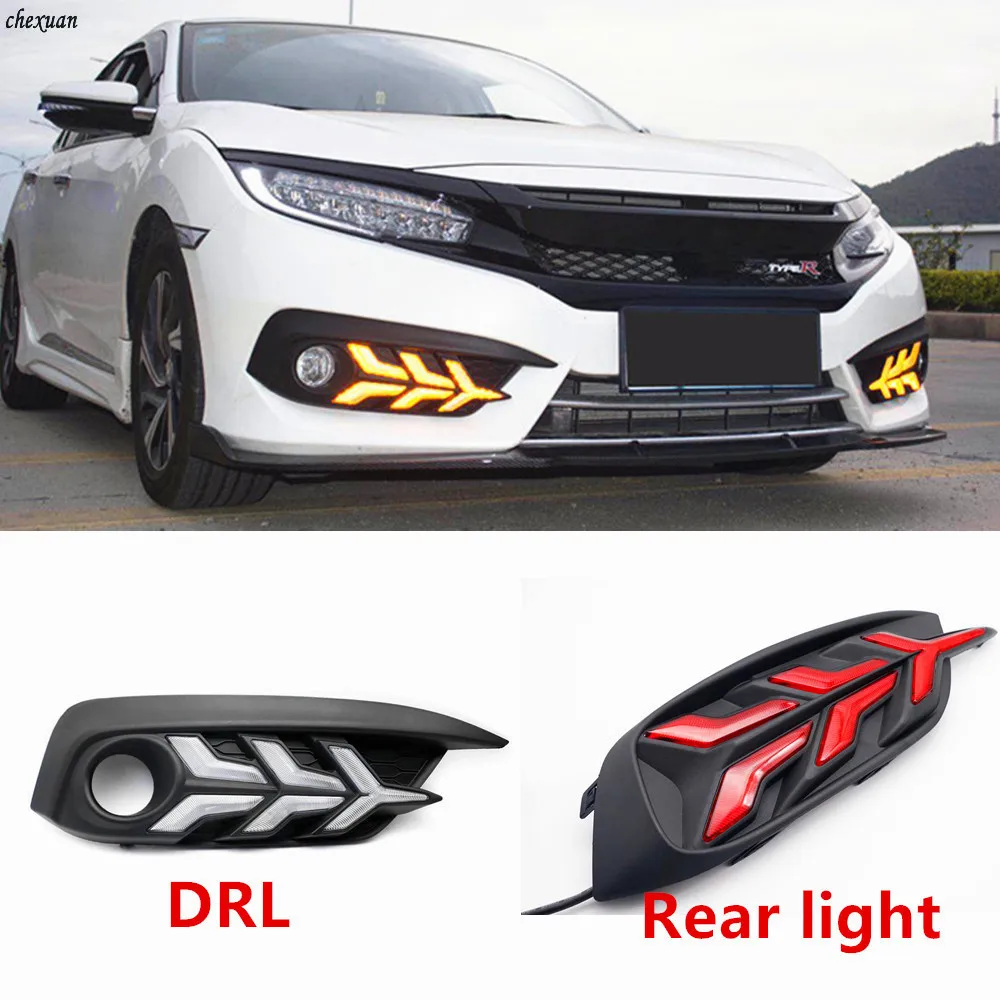 2 шт. для Honda Civic 10th 2016 2017 2018 светодиодный Габаритные огни DRL задний бампер Огни