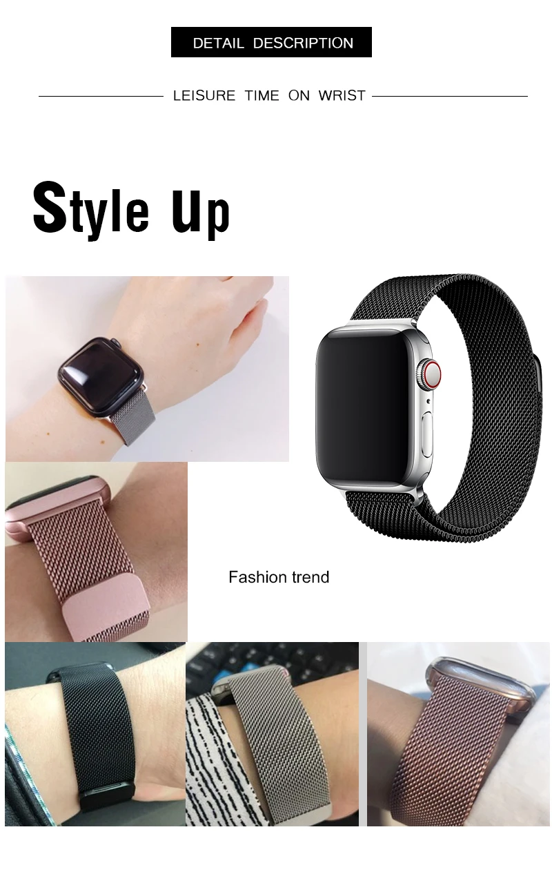 Черный ремешок для Apple Watch Series 4, 5, 40, 44 мм, Миланская петля, магнитный металлический ремешок, браслет 38, 42 мм для Iwatch 2