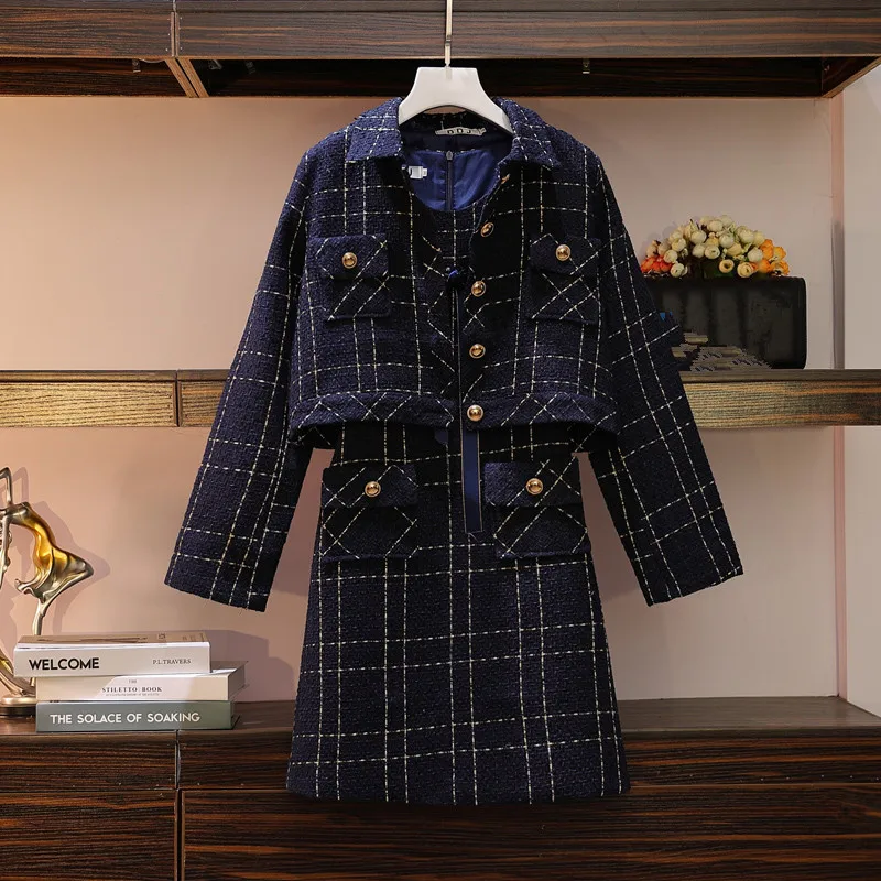 Женское твидовое платье HAMALIEL клетчатое однобортное короткое переплетение