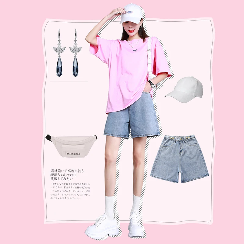 

5XL Basic Blue Three-Button Ladies Denim Shorts Adjustable Waist Roll Up Sexy Jeans Shorts 2021 Summer New Wide-Leg Casual Cloth