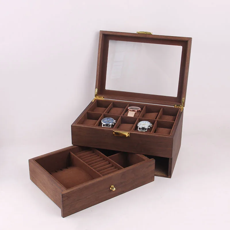 Деревянная коробка для часов Квадратный держатель хранения органайзер