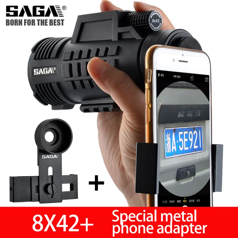 8x42Adapter SAGA Профессиональный монокулярный телескоп 8x42 12x50 мини telescopio BAK4 призма компактный охотничий низкий светильник ночного видения монокуляры - Цвет: 8x42Adapter