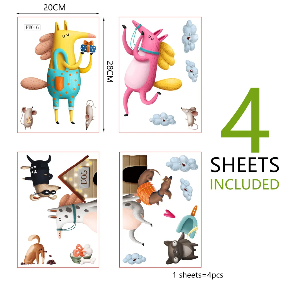 

Pvc Color Box Cartoon Animal Creative Wall Stickers Family Living Room Room Decoration Background Wall Stickers A Set of 4pcs