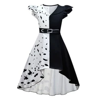 womens dress costumes for girls cruella movie role playing cosplay dress holiday partywear frock clothing