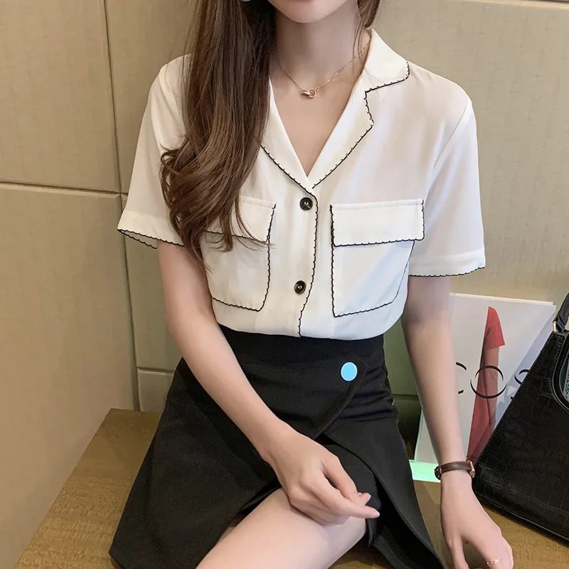Костюм воротник шифоновая рубашка Женская чувство дизайна меньшинств летние с