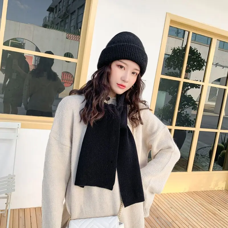 

2020 Winter Wool blend Knitted Hat Scarf 2Pcs Set For Women Skullies Beanies Caps Warm Thick Ears Knitted Hat Outdoor Ski Cap