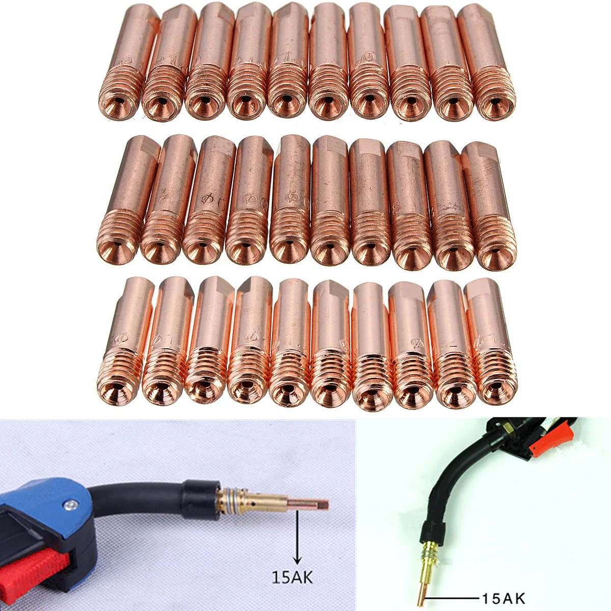 

10Pcs MB-15AK MIG/MAG M6 Copper Welding Torch Nozzle 0.8/1.0/1.2mm Connector Holder Gas Nozzle Contact Tips