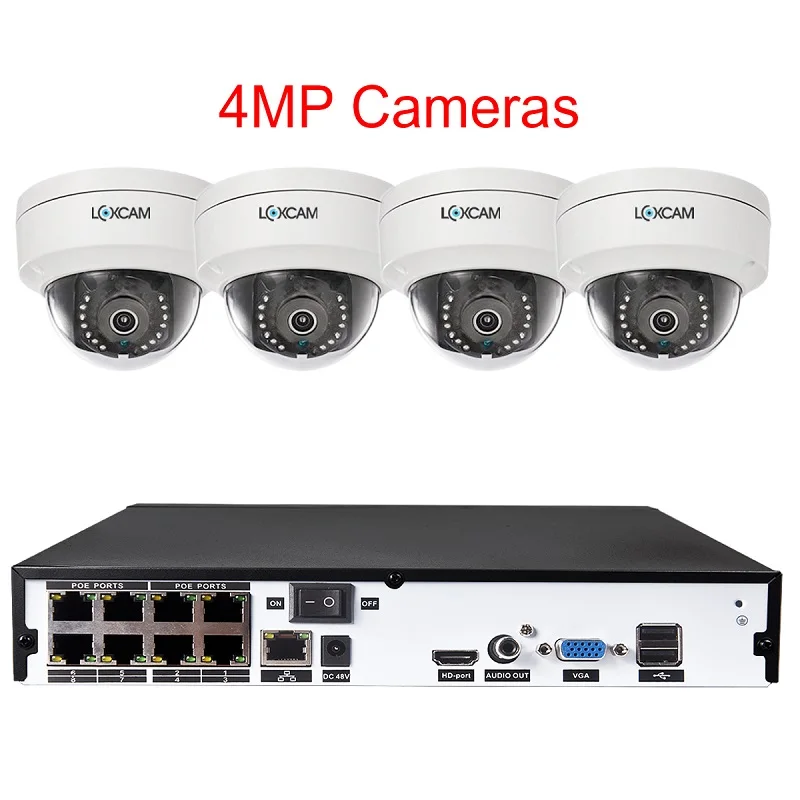 8CH NVR x 4 Cameras LOXCAM 8CH H.265+ 5MP камера безопасности Система 2MP/4MP аудио запись Антивандальная купольная POE ip-камера 8ch комплект видеонаблюдения - Цвет: 8CH NVR x 4 Cameras