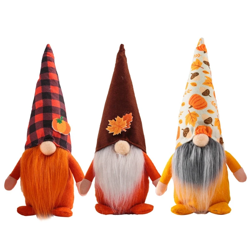 

3Pcs Fall Gnome Swedish Nisse Tomte Faceless Doll Elf Dwarf Thanksgiving Day Gift Farmhouse Tiered Tray Decorations