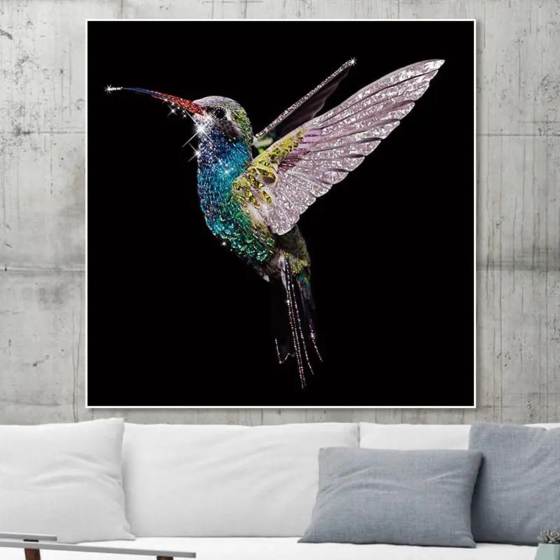 

2021 New Animal Hummingbird Dragonfly 5D Diamond Painting Set Diamond Embroidery Black And White Mosaic Home Decoration