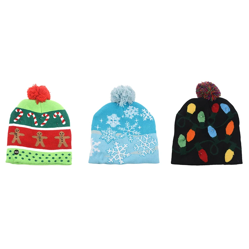 

Adult Kids Christmas LED Light Knitted Hat Knit Cap Party Colorful Light Adult Kids Warm Hat