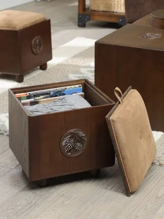 Табурет для хранения из цельного дерева табурет взрослых домашний ящик игрушек