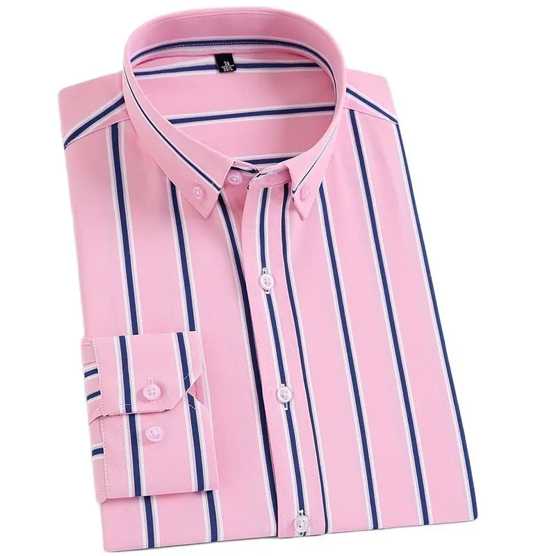 Рубашка мужская стрейчевая в Вертикальную Полоску эластичная сорочка с длинными