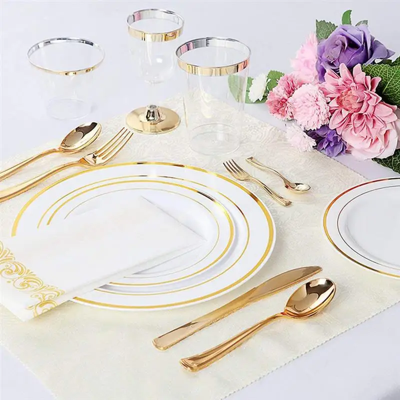 

25Pcs Disposable Clear Plastic Cups with Gold Rim Disposable Drinking Cups Bulk Party Cups Wedding Tumblers