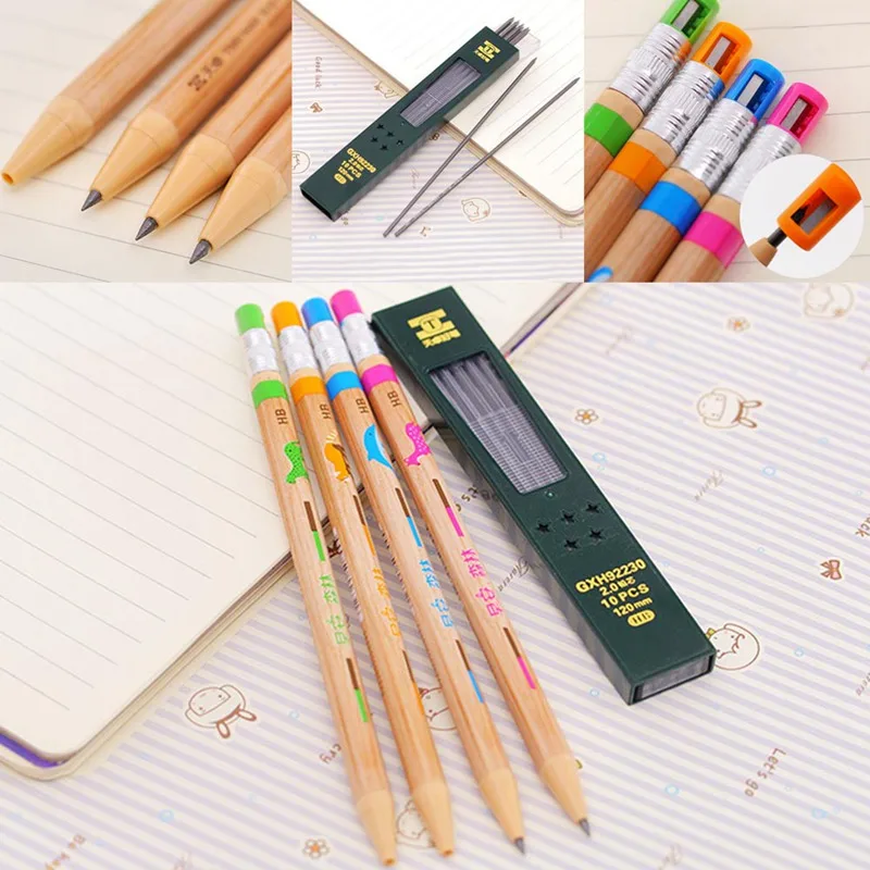 

1cs Forest Mechanical Pencil 2.0 Mm Lead Refill Pencil Automatic Pencil 4 Colors Random Pencils For Writing With Sharpener