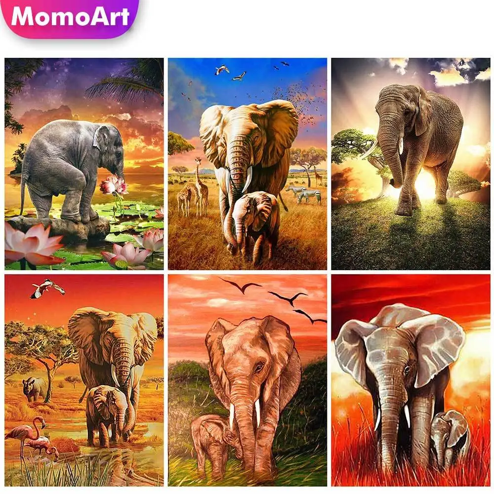 

Momoart Full Drill Square Diamond Painting Elephant Diamond Embroidery Animal Mosaic Art Cross Stitch Kits DIY Handmade Hobby