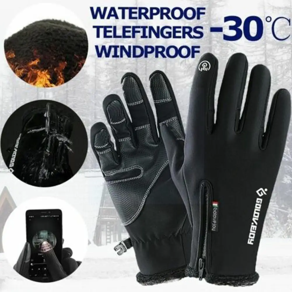 

Waterproof Motorcycle Gloves Winter Warm Hands Screen Gloves Glove Non-slip Windproof Fleece Lined Riding Zipper Driving G1t2