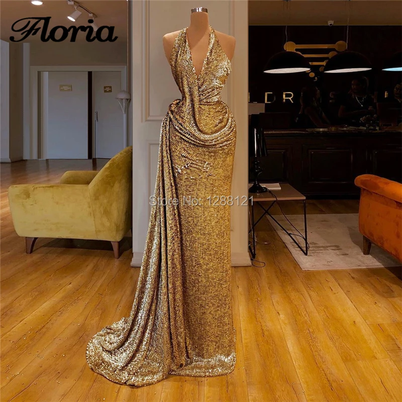 

Halter Aibye African Sequins Long Prom Dress Formal Evening Dresses Dubai Couture Shiny Party Gowns Robe De Soiree Abendkleider