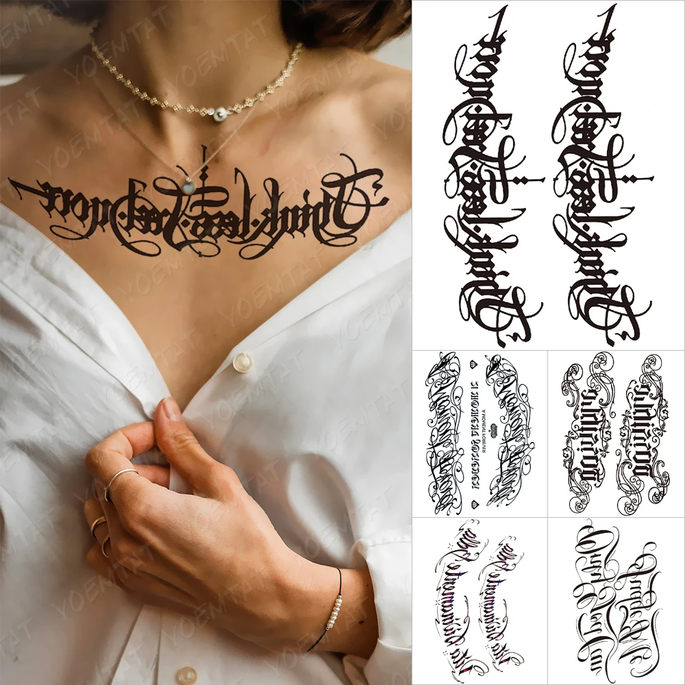 

Handwriting Font Waterproof Temporary Tattoo Sticker Text Word Chicano Lettering Body Art Arm Wrist Fake Tatoo For Women Men