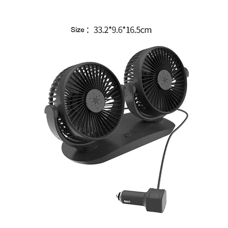 

360 Adjustable Angle Dual Head Strong Wind 3-Speed Fan 12V 24V Boat Car Dashboard Cooling Fan for Van SUV RV Boat Auto