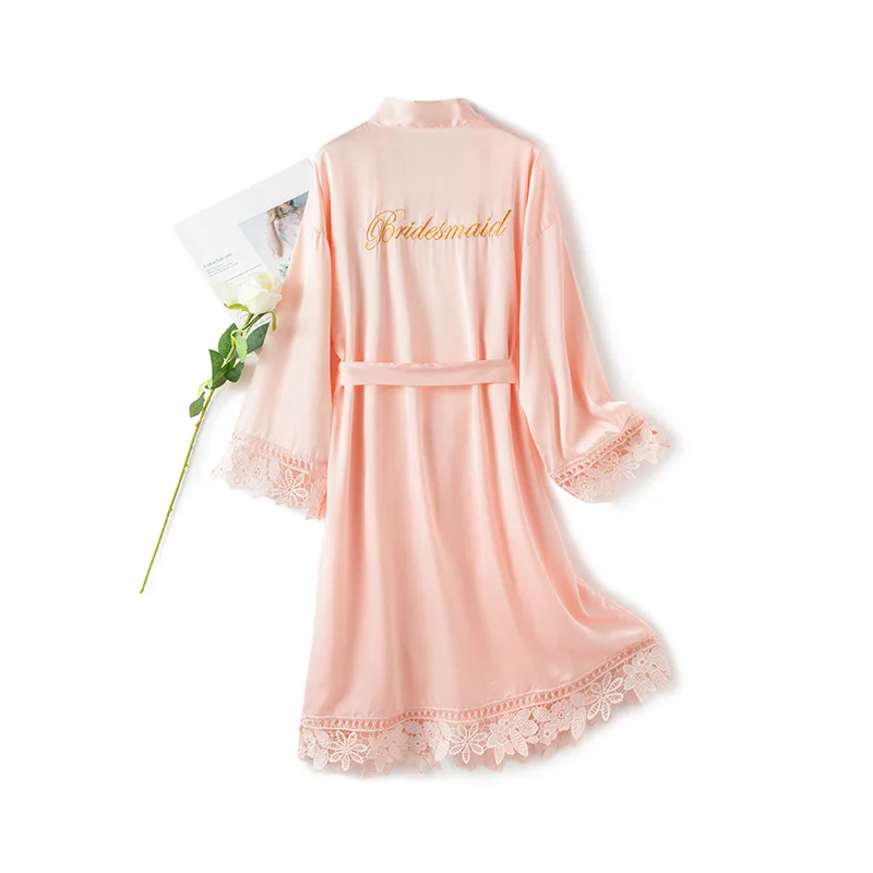 

Summer Lace Sleepwear Bride&Bridemaid Wedding Robe Gown Solid Embroidery Kimono Bathrobe Women Casual Home Night Dress M L XL