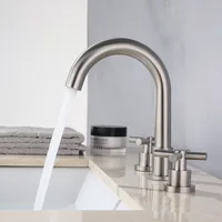 Free Faucet Bathroom WashBasin Sink Tap Solid 304 STAINLESS STEEL Dual Handles Bathtub Mixer Tap 3 Holes Basin Faucet Set Lead