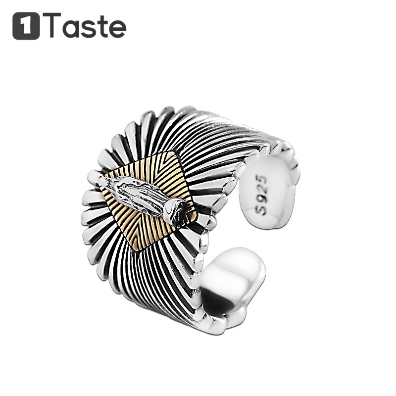 

ONE TASTE Virgin Mary 925 Sterling Silver Men's Rings Christian Jewelry Vintage Exquisite Carving Adjustable Ring Bague Gift