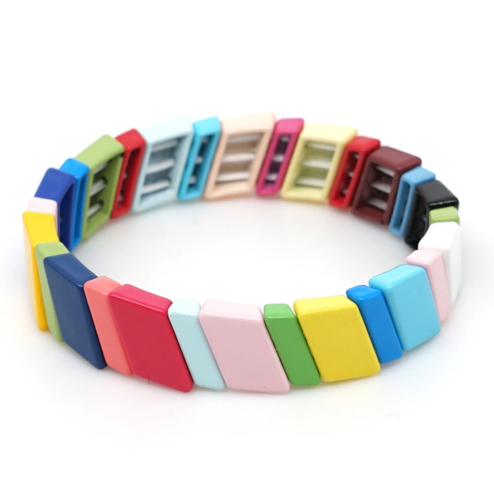 Shinus Pulseras Mujer Moda радужные эмалированные плитки браслеты для женщин браслет богемные красочные Bileklik летние модные ювелирные изделия - Окраска металла: RO-B190065A