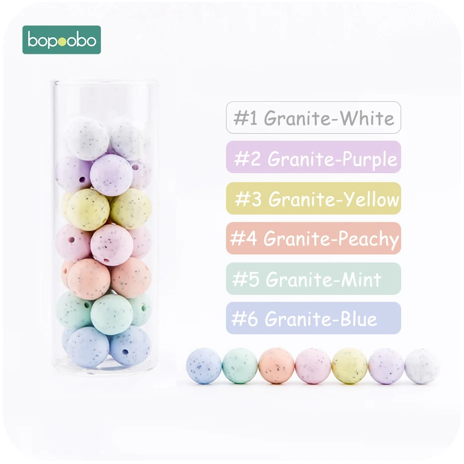 Mix Granite Bopoobo, 12 мм, 10 шт., 4-6 месяцев, пищевые материалы, детские силиконовые бусины для ухода за зубами, безопасные и натуральные самодельные Стартовые наборы, экологичные - Цвет: Mix Granite