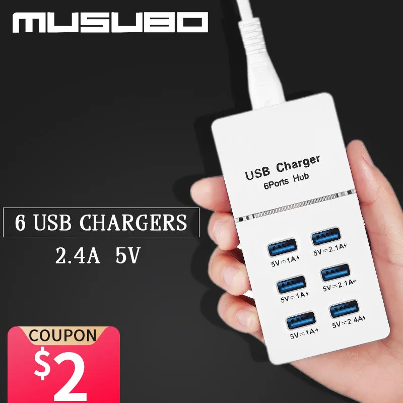Musubo 6 USB мобильный телефон зарядные устройства для iPhone X Plus 5 5S SE 7 8 US UK EU AU быстрое