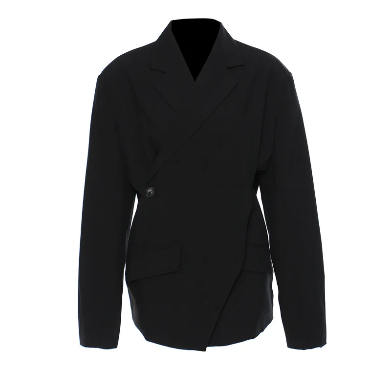 

SuperAen осень 2021, новый дизайн, приталенное Асимметричное пальто с разрезом по бокам, однотонный черный блейзер на одной пуговице для женщин