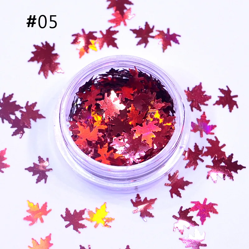 

1 Box Maple Leaves Nail Art Sequins Holographic Glitter Flakes Paillette Chameleon Stickers For Nails Autumn Design Decor