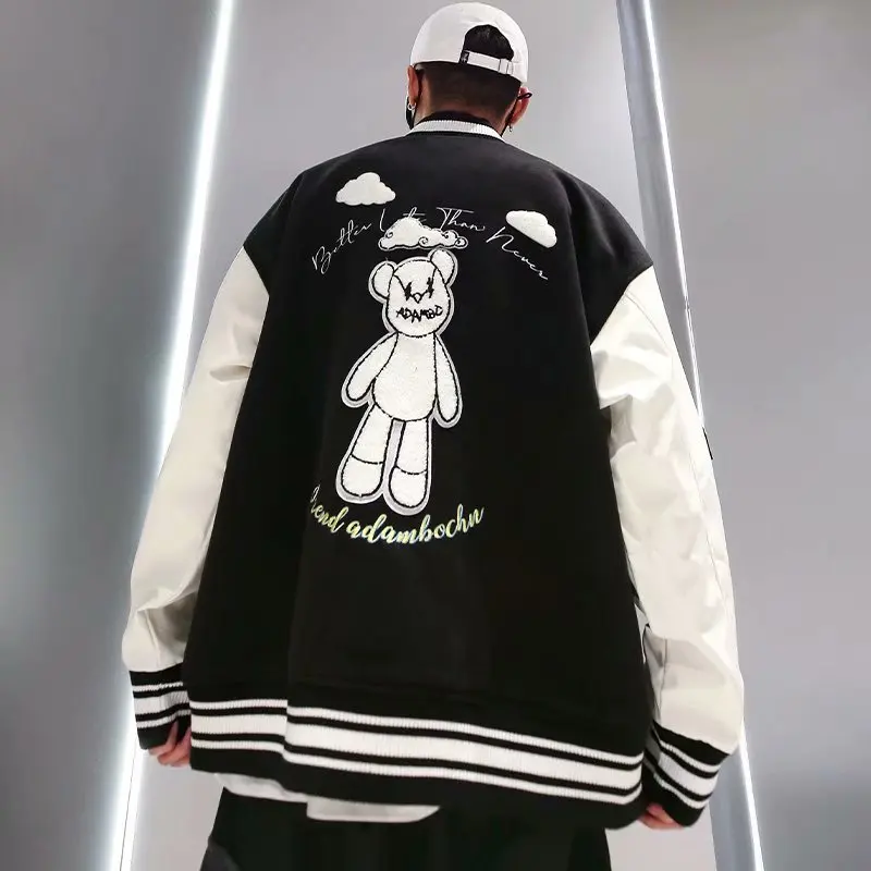 

Baseball uniform men's spring and autumn style street fashion students high street oversize loose lovers bear coat jacket